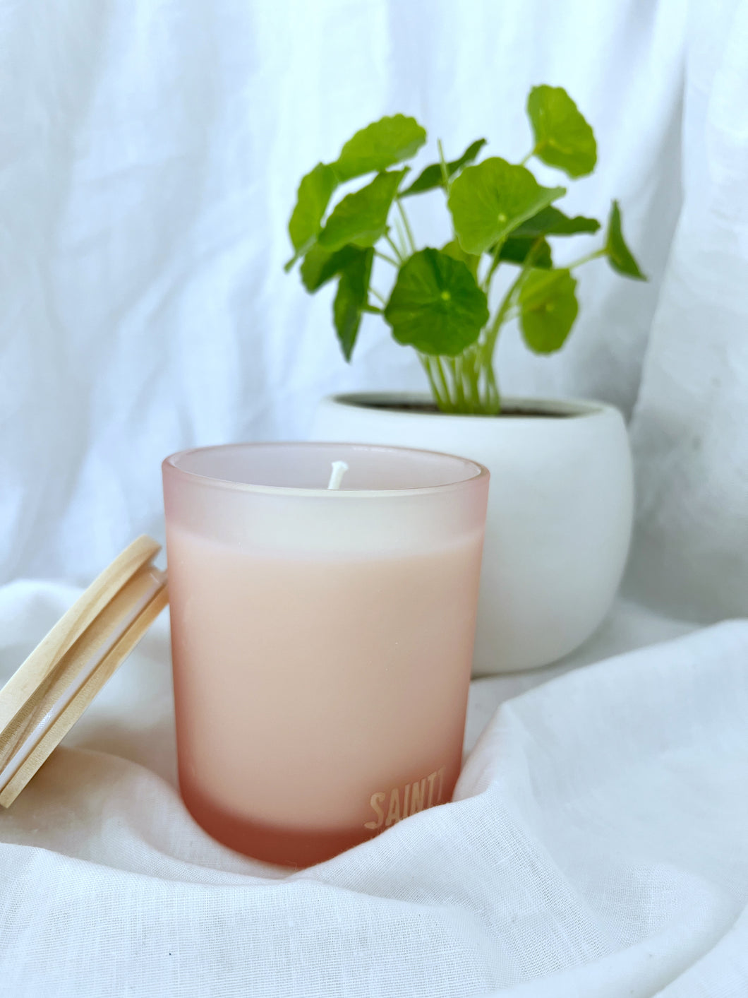 Sienna frosted large glass candle.